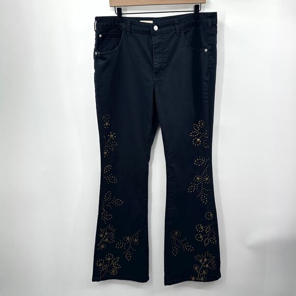 Anthropologie Pilcro The Icon Flare Jeans Studded in Black Brass Size 33 Tall - Picture 3 of 13